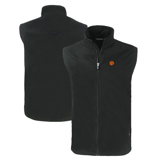 Men's Cutter & Buck  Black Clemson Tigers Big & Tall Charter Eco Full-Zip Vest