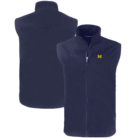 Men's Cutter & Buck  Navy Michigan Wolverines Big & Tall Charter Eco Full-Zip Vest