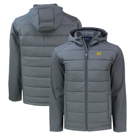 Men's Cutter & Buck  Gray Michigan Wolverines Big & Tall Evoke Hybrid Eco Softshell Recycled Full-Zip Hoodie