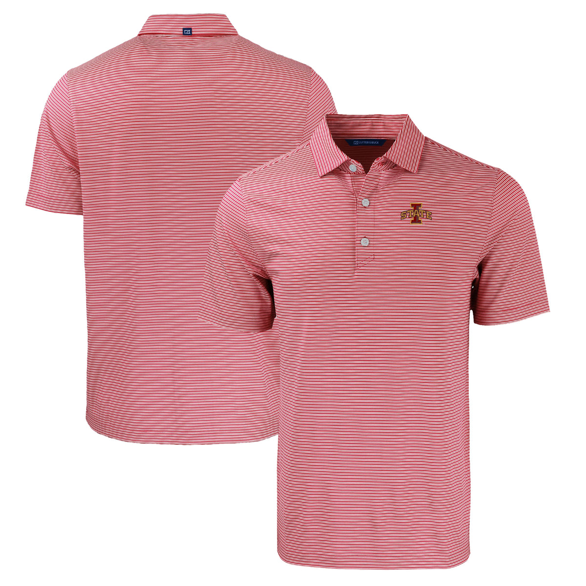 Men's Cutter & Buck Cardinal/White Iowa State Cyclones Big & Tall Forge Eco Double Stripe Stretch Recycled Polo