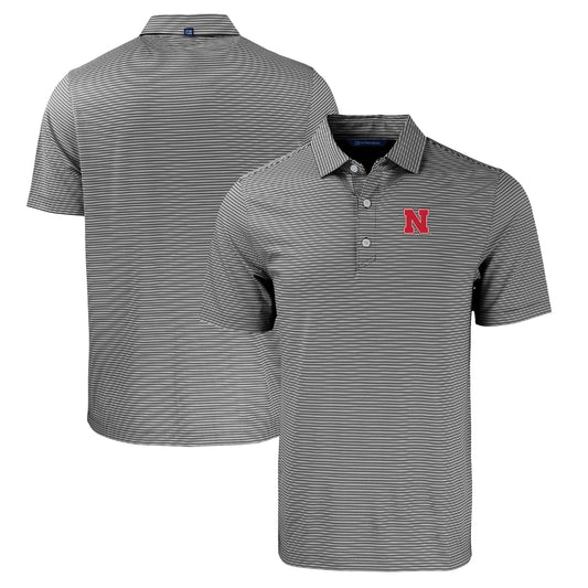 Men's Cutter & Buck  Black/White Nebraska Huskers Big & Tall Forge Eco Double Stripe Stretch Recycled Polo