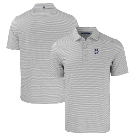 Men's Cutter & Buck  Gray/White Northwestern Wildcats Big & Tall Forge Eco Double Stripe Stretch Recycled Polo