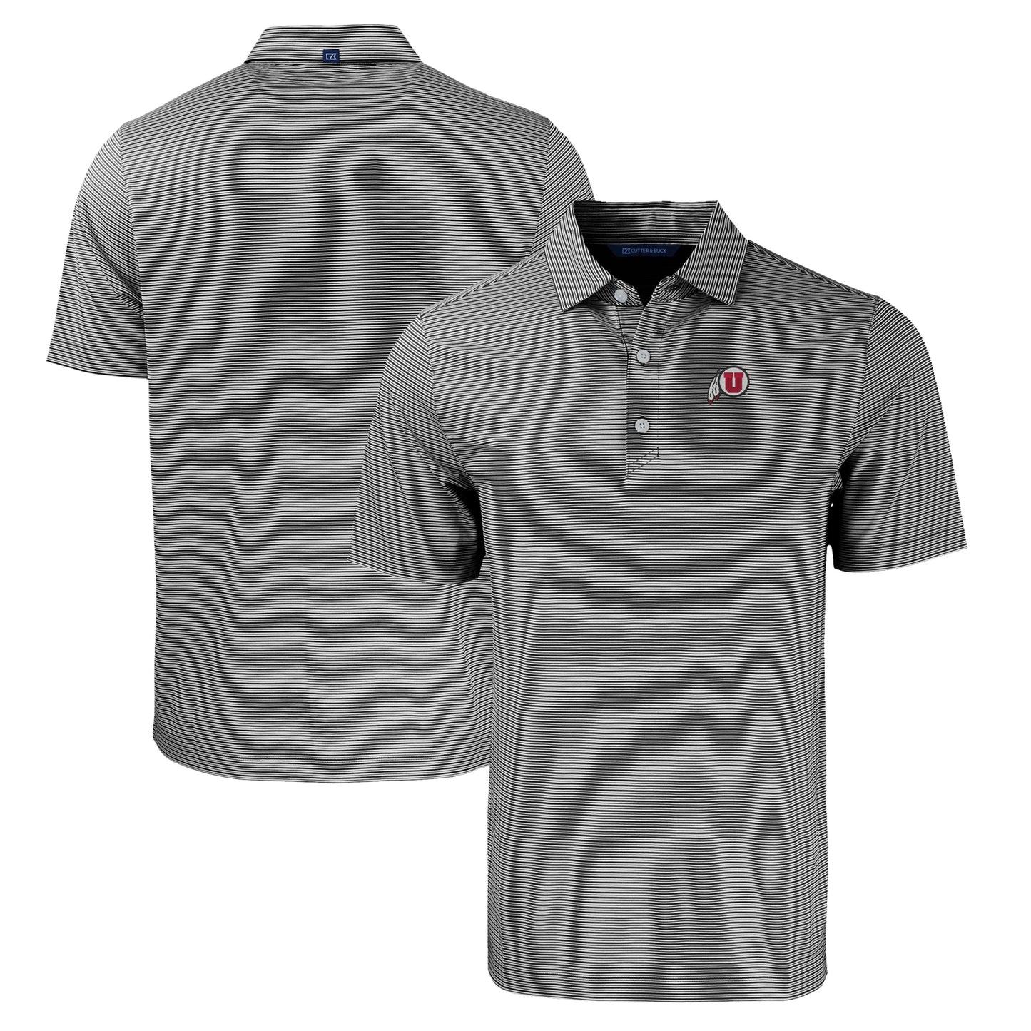 Men's Cutter & Buck  Black/White Utah Utes Big & Tall Forge Eco Double Stripe Stretch Recycled Polo