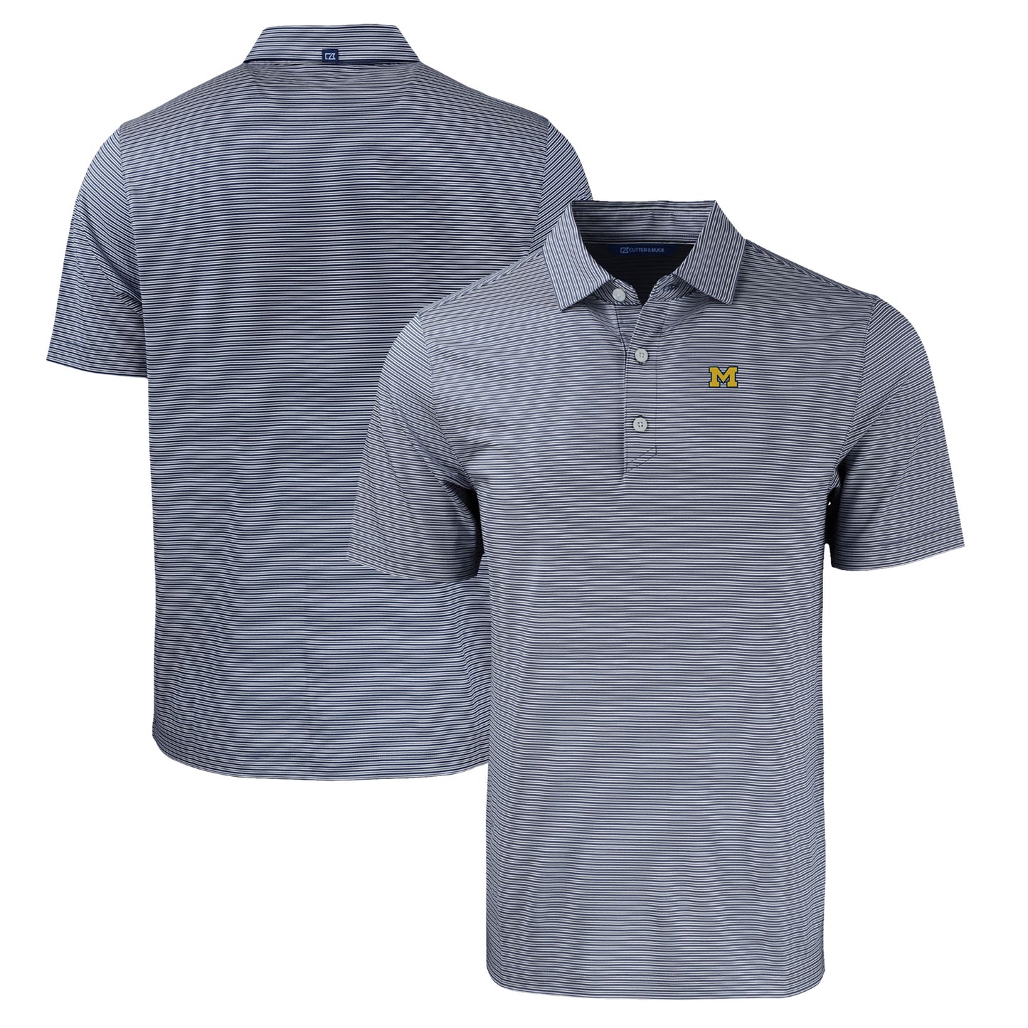 Men's Cutter & Buck  Navy/White Michigan Wolverines Big & Tall Forge Eco Double Stripe Stretch Recycled Polo