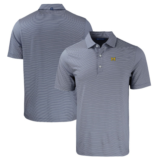 Men's Cutter & Buck  Navy/White Michigan Wolverines Big & Tall Forge Eco Double Stripe Stretch Recycled Polo