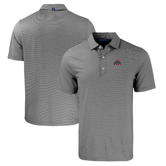 Men's Cutter & Buck Black/White Ohio State Buckeyes Primary Logo Big & Tall Forge Eco Double Stripe Stretch Recycled Polo