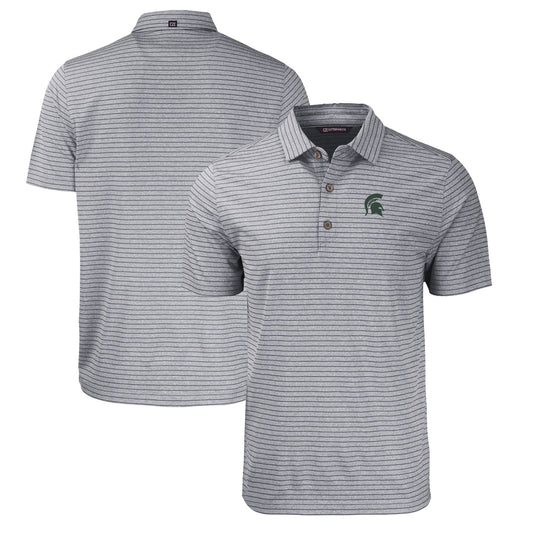Men's Cutter & Buck  Heather Black Michigan State Spartans Big & Tall Forge Eco Stripe Stretch Recycled Polo