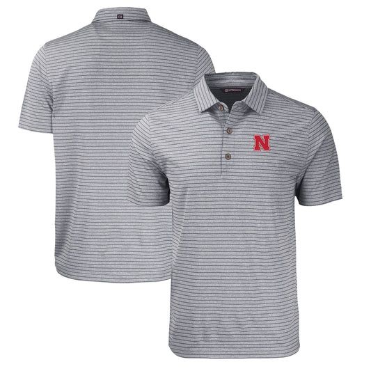 Men's Cutter & Buck  Heather Black Nebraska Huskers Big & Tall Forge Eco Stripe Stretch Recycled Polo