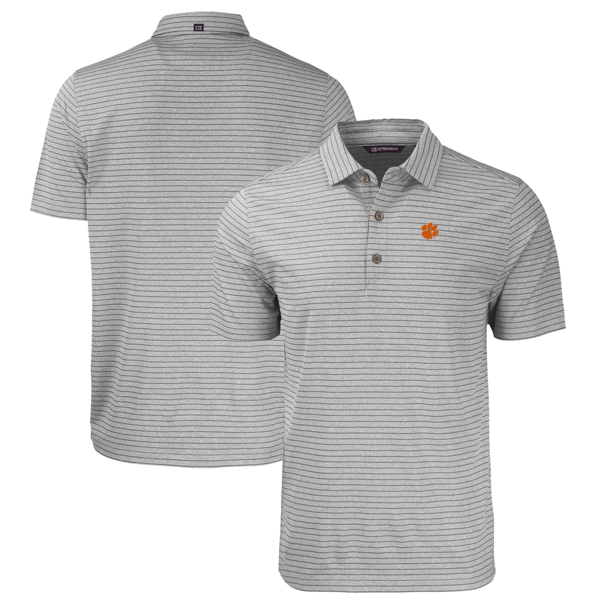 Men's Cutter & Buck  Heather Gray Clemson Tigers Big & Tall Forge Eco Heather Stripe Stretch Recycled Polo