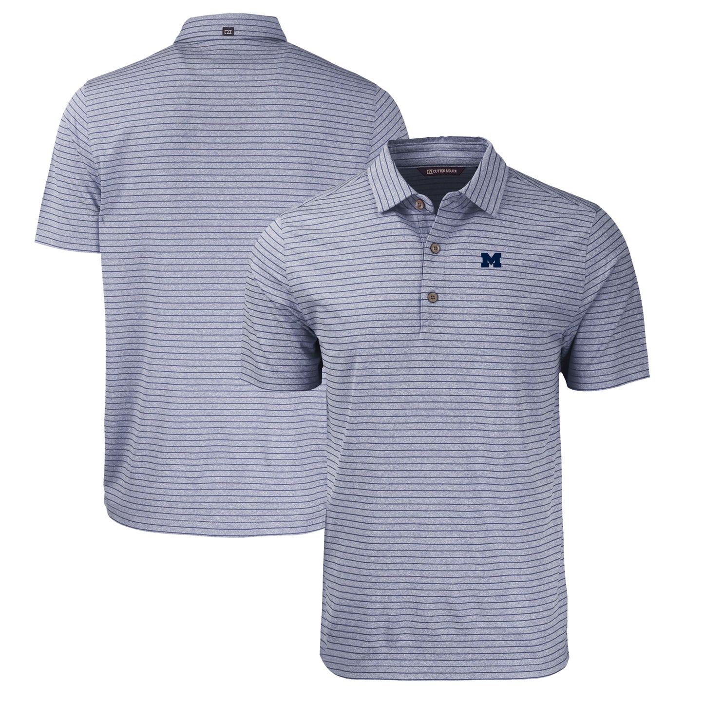 Men's Cutter & Buck  Heather Navy Michigan Wolverines Big & Tall Forge Eco Heather Stripe Stretch Recycled Polo
