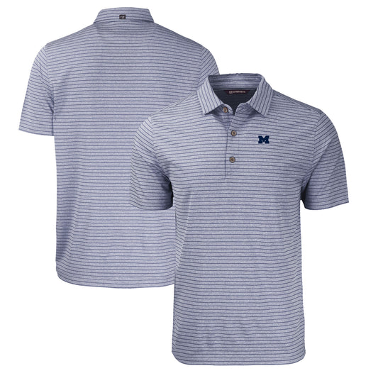 Men's Cutter & Buck  Heather Navy Michigan Wolverines Big & Tall Forge Eco Heather Stripe Stretch Recycled Polo