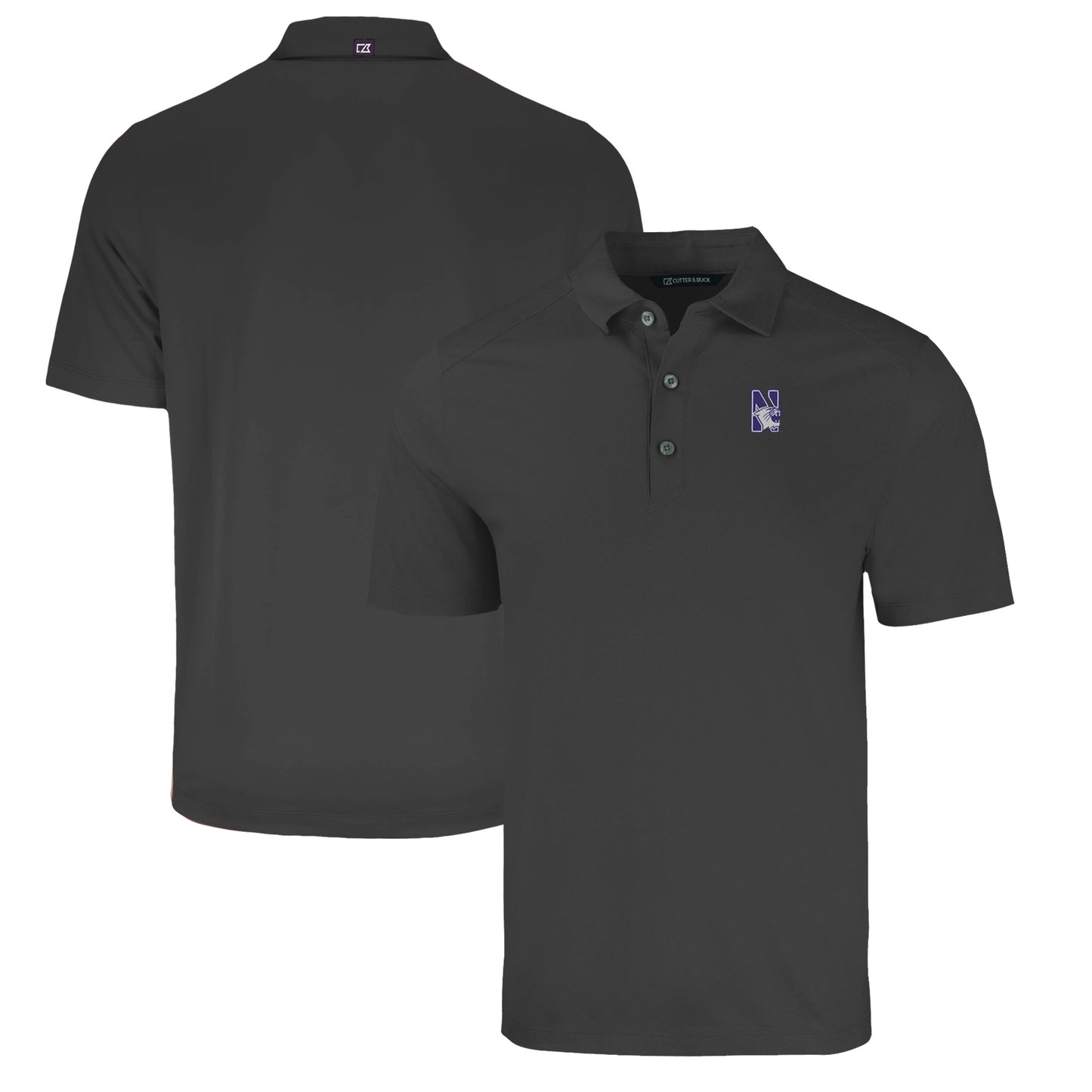 Men's Cutter & Buck Heather Black Northwestern Wildcats Big & Tall Forge Eco Stretch Recycled Polo