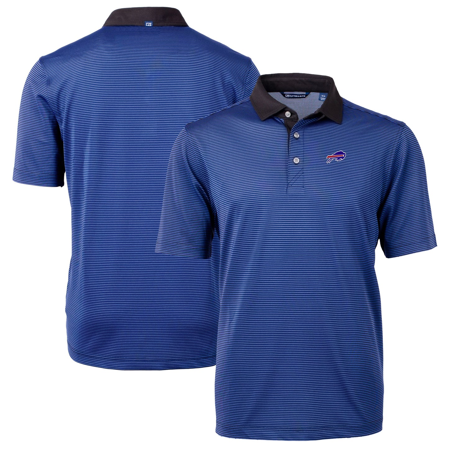 Men's Cutter & Buck Royal/Black Buffalo Bills Big & Tall Virtue Eco Pique Micro Stripe Recycled Polo