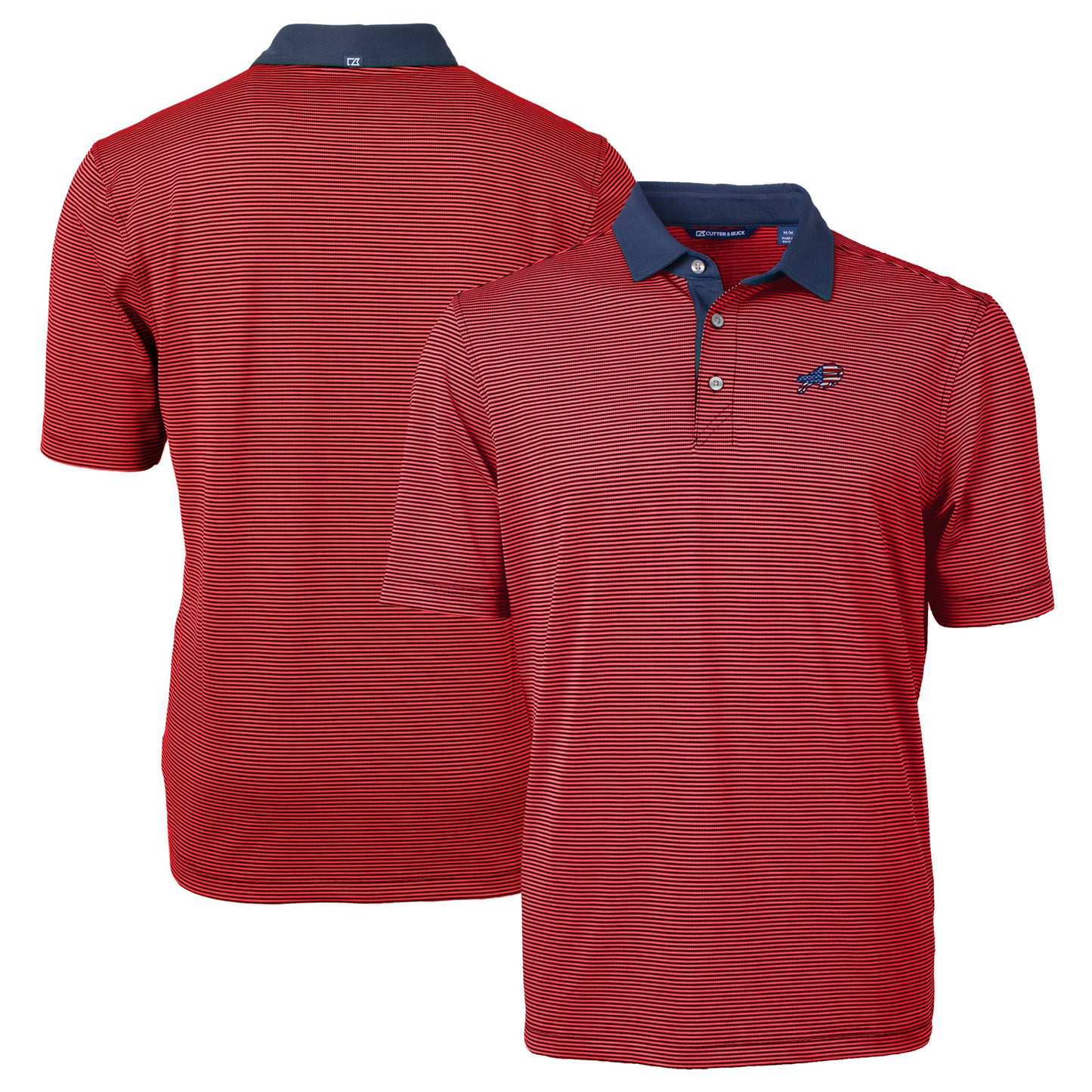 Men's Cutter & Buck Red/Navy Buffalo Bills Big & Tall Virtue Eco Pique Micro Stripe Recycled Polo