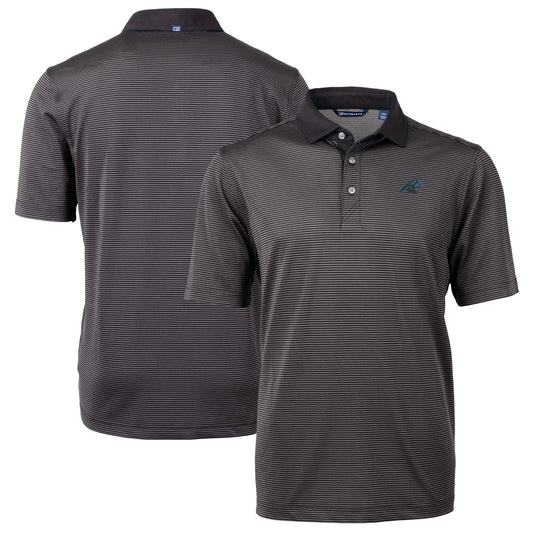 Men's Cutter & Buck Black/Gray Carolina Panthers Big & Tall Virtue Eco Pique Micro Stripe Recycled Polo