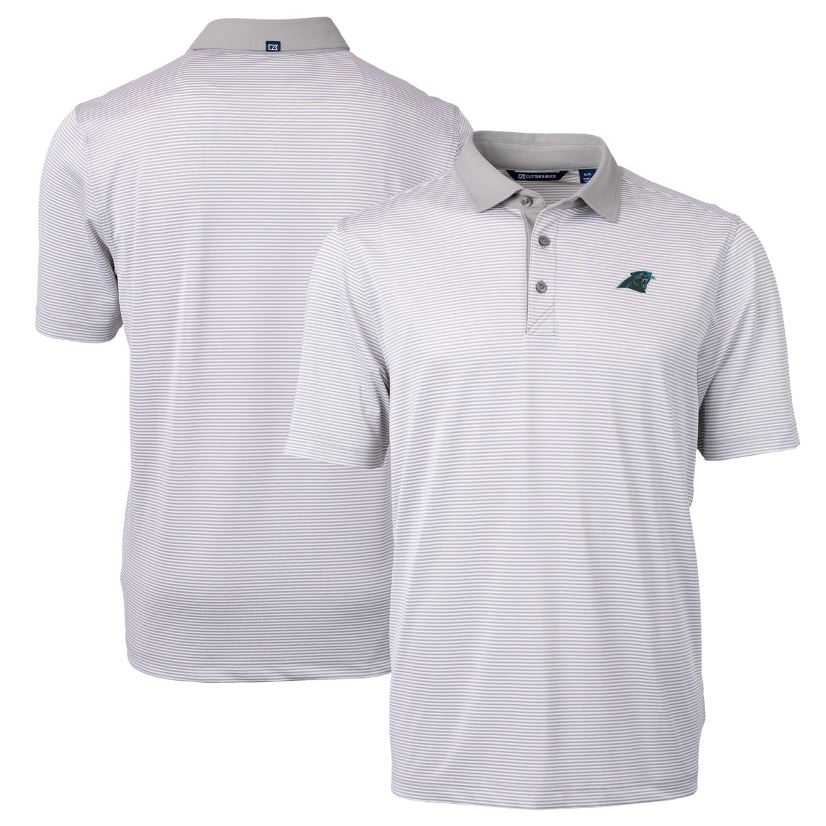 Men's Cutter & Buck Gray/White Carolina Panthers Big & Tall Virtue Eco Pique Micro Stripe Recycled Polo