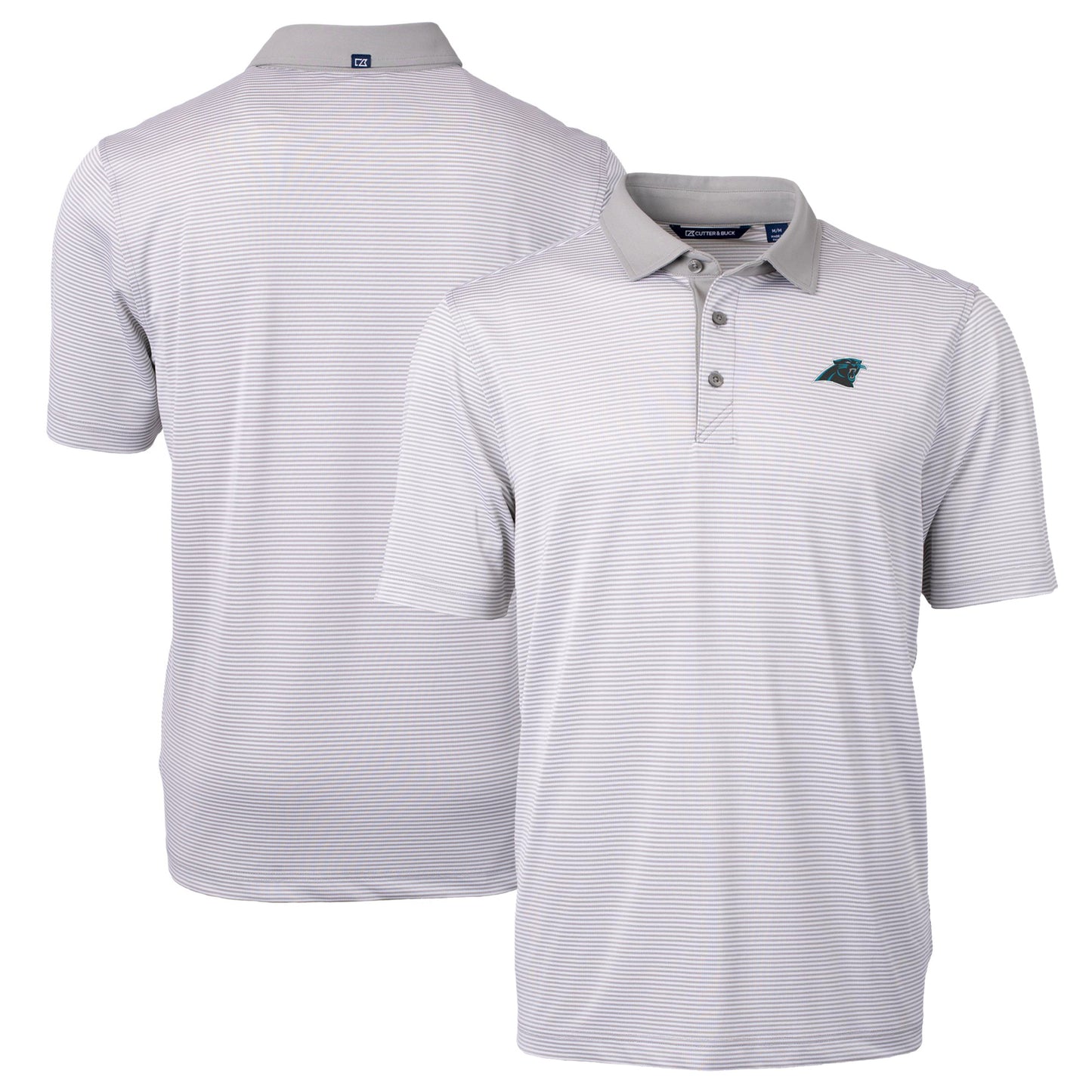 Men's Cutter & Buck Gray/White Carolina Panthers Big & Tall Virtue Eco Pique Micro Stripe Recycled Polo