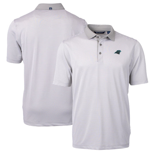 Men's Cutter & Buck Gray/White Carolina Panthers Big & Tall Virtue Eco Pique Micro Stripe Recycled Polo