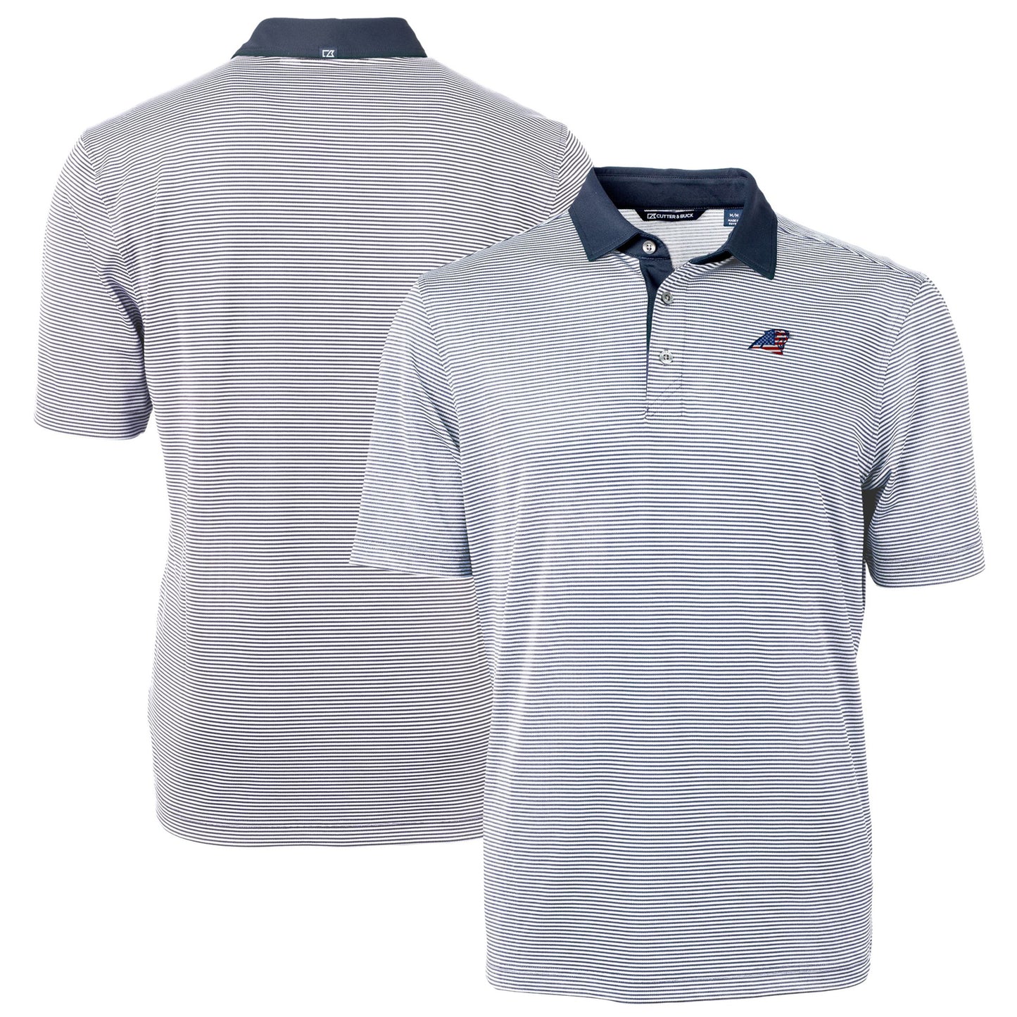Men's Cutter & Buck Navy/White Carolina Panthers Big & Tall Virtue Eco Pique Micro Stripe Recycled Polo