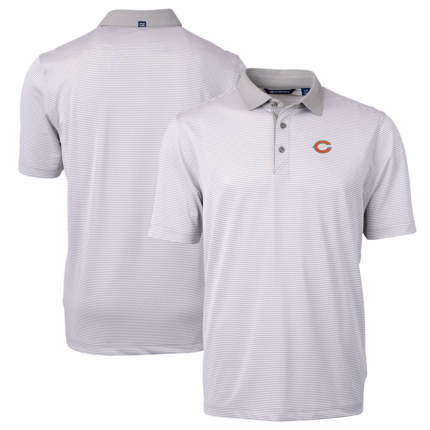 Men's Cutter & Buck Gray/White Chicago Bears Big & Tall Primary Logo Virtue Eco Pique Micro Stripe Recycled Polo