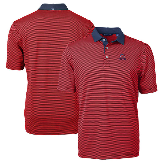 Men's Cutter & Buck Red/Navy Chicago Bears Big & Tall Virtue Eco Pique Micro Stripe Recycled Polo