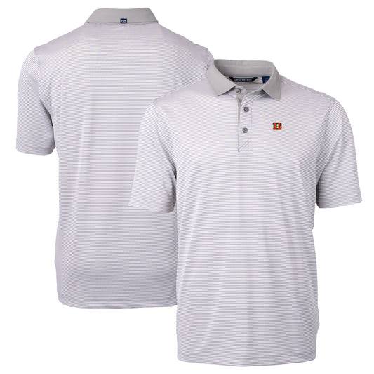 Men's Cutter & Buck Gray/White Cincinnati Bengals Big & Tall Virtue Eco Pique Micro Stripe Recycled Polo