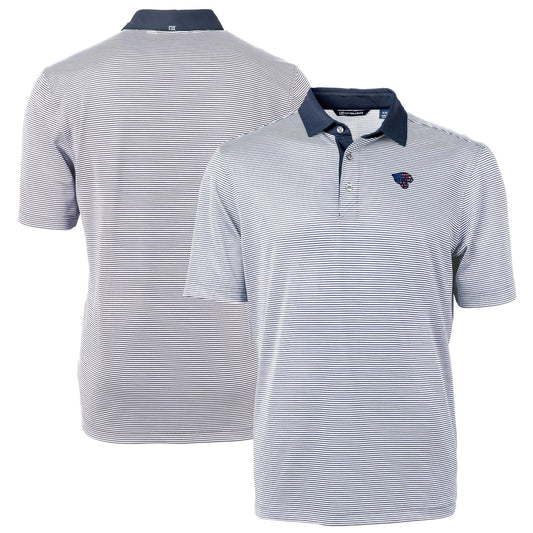 Men's Cutter & Buck Navy/White Jacksonville Jaguars Big & Tall Virtue Eco Pique Micro Stripe Recycled Polo