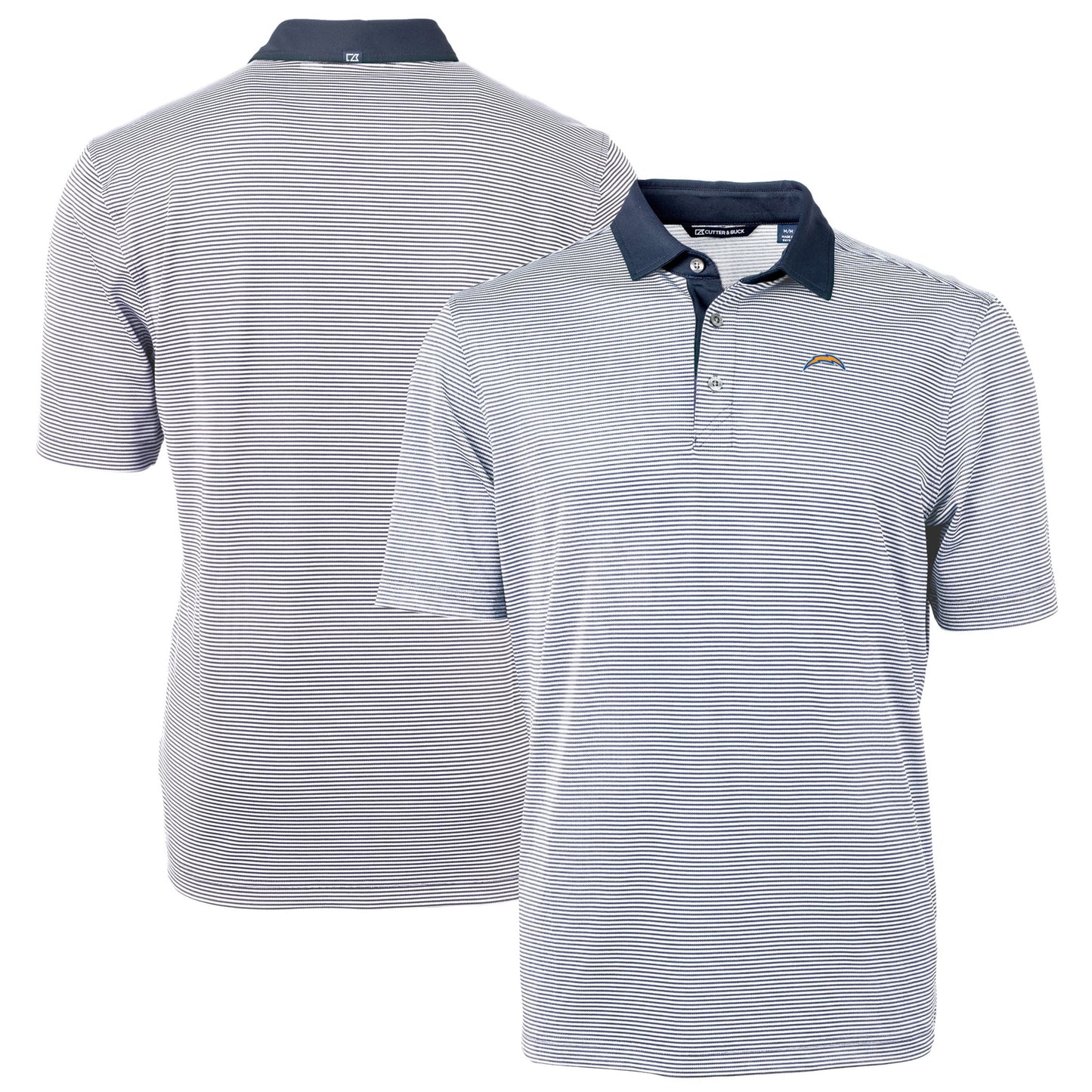 Men's Cutter & Buck Navy/White Los Angeles Chargers Big & Tall Virtue Eco Pique Micro Stripe Recycled Polo