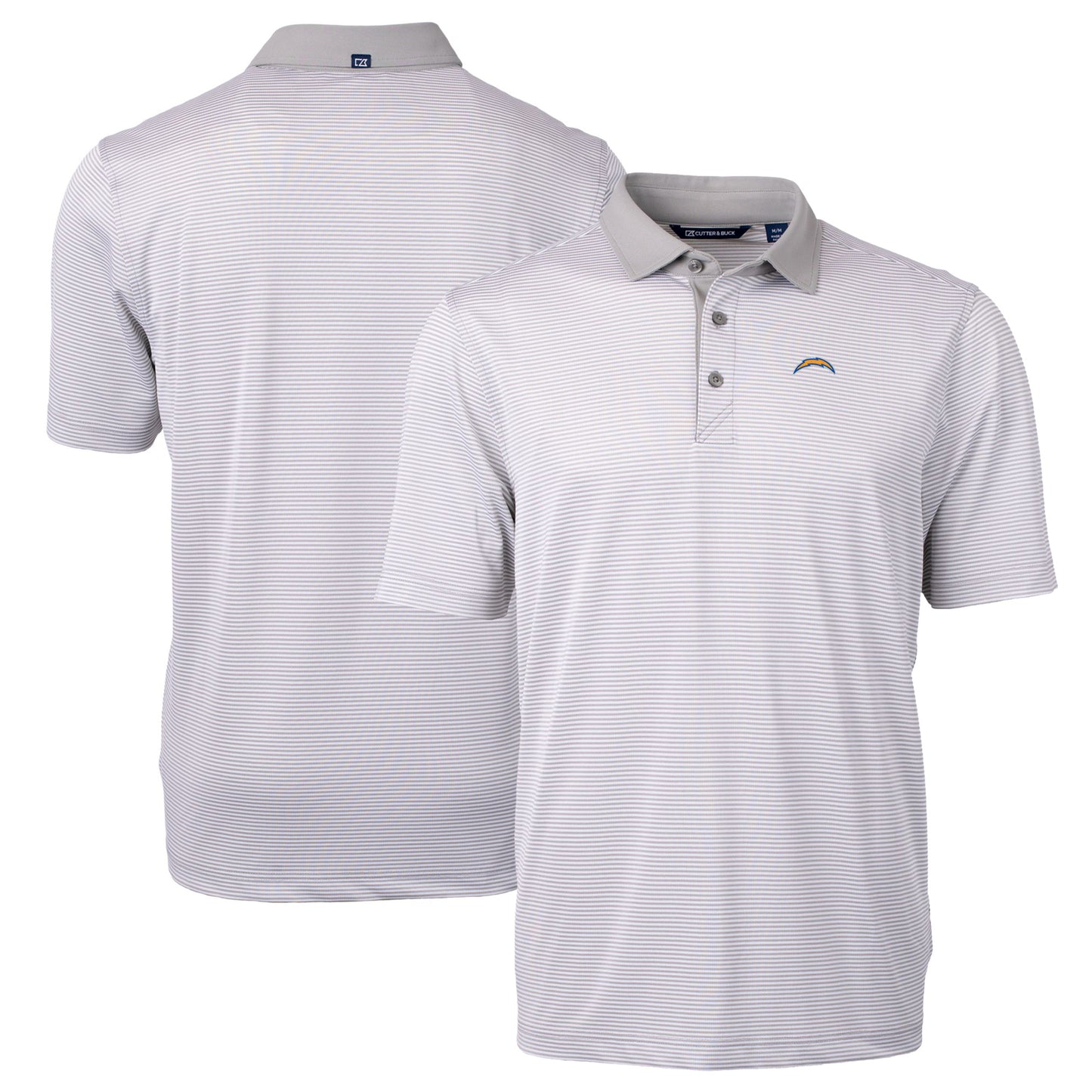 Men's Cutter & Buck Gray/White Los Angeles Chargers Big & Tall Virtue Eco Pique Micro Stripe Recycled Polo