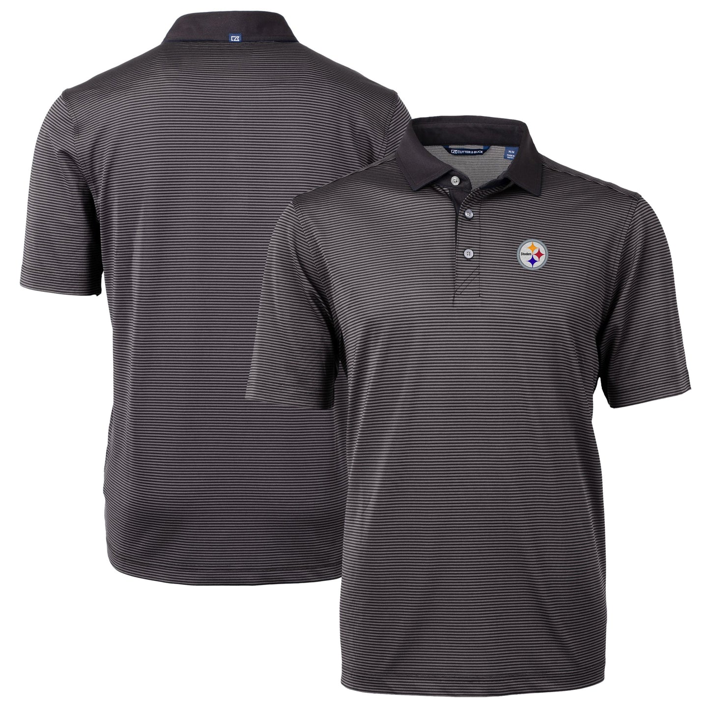 Men's Cutter & Buck Black/Gray Pittsburgh Steelers Big & Tall Virtue Eco Pique Micro Stripe Recycled Polo