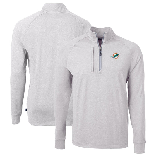 Men's Cutter & Buck  Heather Gray Miami Dolphins  Big & Tall Adapt Eco Knit Quarter-Zip Pullover Top