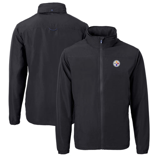 Men's Cutter & Buck  Black Pittsburgh Steelers  Big & Tall Charter Eco Knit Recycled Full-Zip Jacket