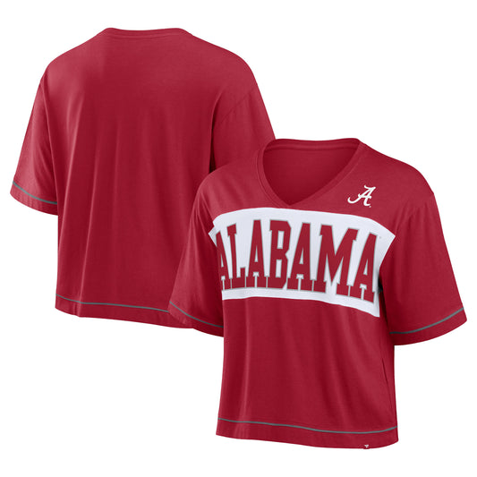 Women's Fanatics Crimson Alabama Crimson Tide Home Team Bold Fashion Modest V-Neck Cropped T-Shirt