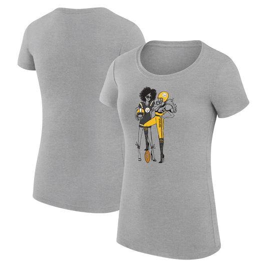 Women's G-III 4Her by Carl Banks Heather Gray Pittsburgh Steelers Football Girls Graphic Fitted T-Shirt