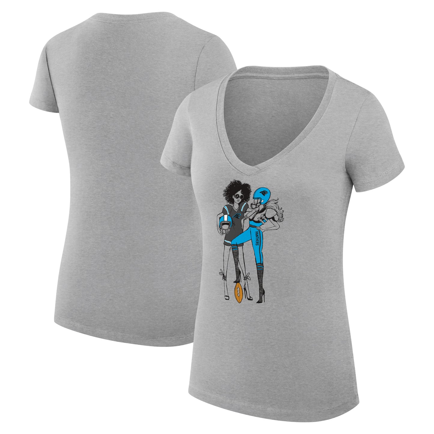 Women's G-III 4Her by Carl Banks Heather Gray Carolina Panthers Football Girls Graphic V-Neck Fitted T-Shirt