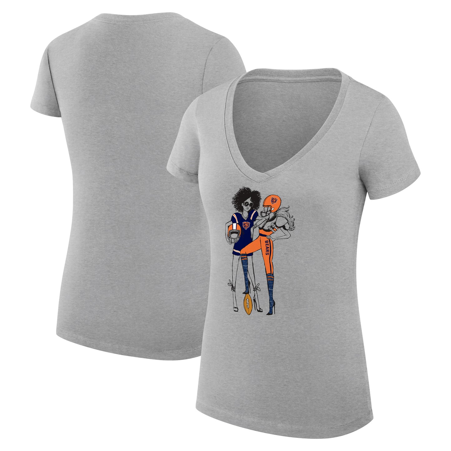 Women's G-III 4Her by Carl Banks Heather Gray Chicago Bears Football Girls Graphic V-Neck Fitted T-Shirt