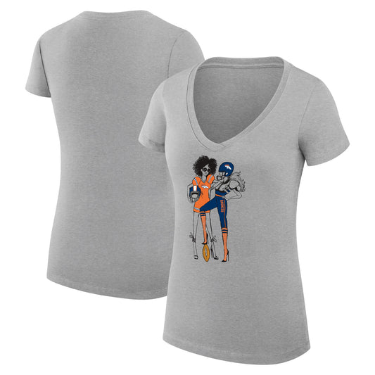 Women's G-III 4Her by Carl Banks Heather Gray Denver Broncos Football Girls Graphic V-Neck Fitted T-Shirt