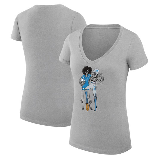 Women's G-III 4Her by Carl Banks Heather Gray Detroit Lions Football Girls Graphic V-Neck Fitted T-Shirt