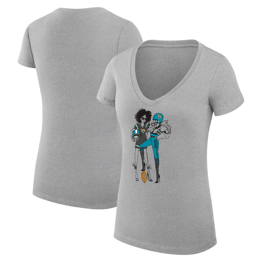 Women's G-III 4Her by Carl Banks Heather Gray Jacksonville Jaguars Football Girls Graphic V-Neck Fitted T-Shirt