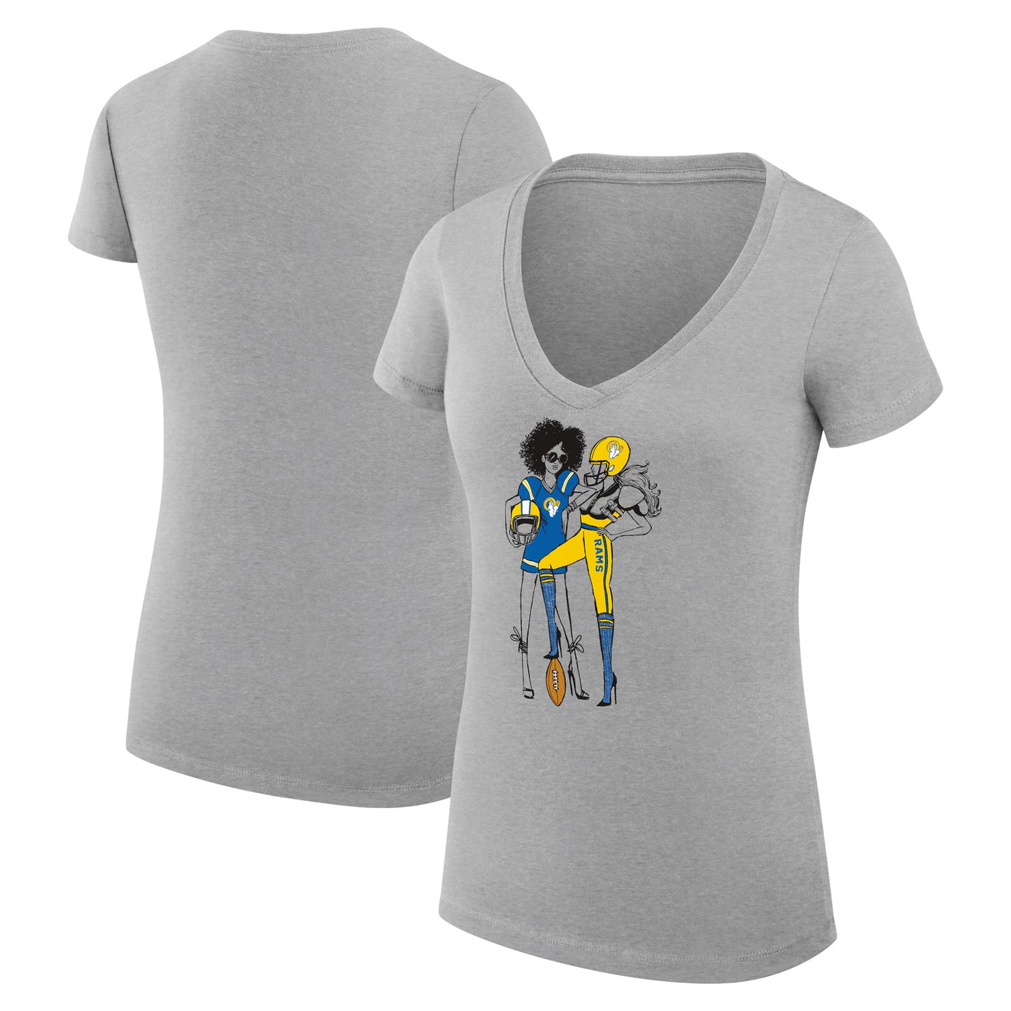 Women's G-III 4Her by Carl Banks Heather Gray Los Angeles Rams Football Girls Graphic V-Neck Fitted T-Shirt