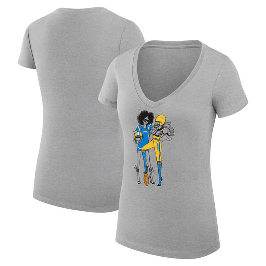 Women's G-III 4Her by Carl Banks Heather Gray Los Angeles Chargers Football Girls Graphic V-Neck Fitted T-Shirt