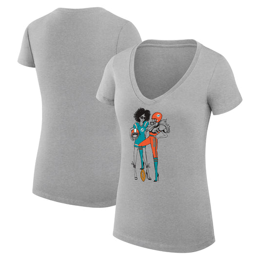 Women's G-III 4Her by Carl Banks Heather Gray Miami Dolphins Football Girls Graphic V-Neck Fitted T-Shirt