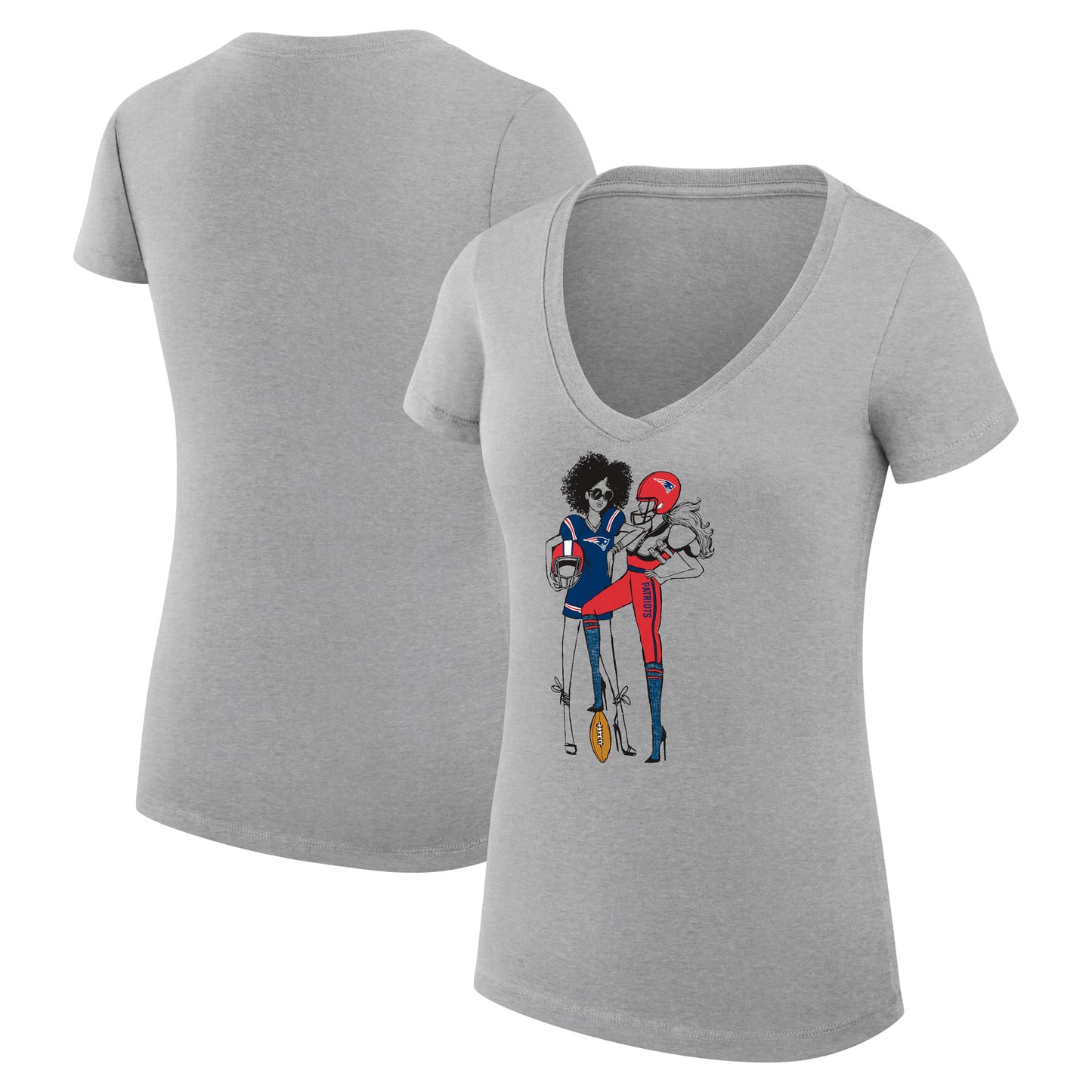 Women's G-III 4Her by Carl Banks Heather Gray New England Patriots Football Girls Graphic V-Neck Fitted T-Shirt