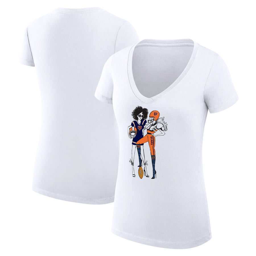 Women's G-III 4Her by Carl Banks White Chicago Bears Football Girls Graphic V-Neck Fitted T-Shirt