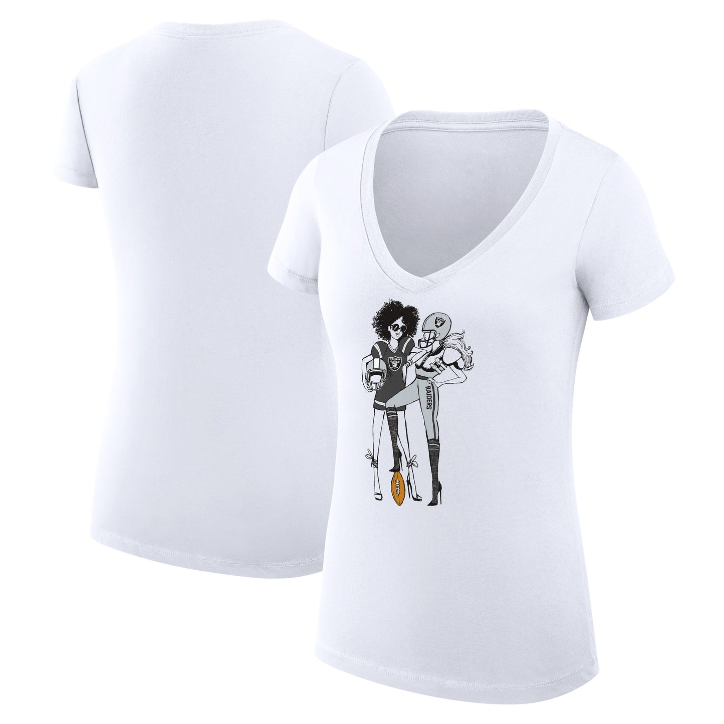 Women's G-III 4Her by Carl Banks White Las Vegas Raiders Football Girls Graphic V-Neck Fitted T-Shirt