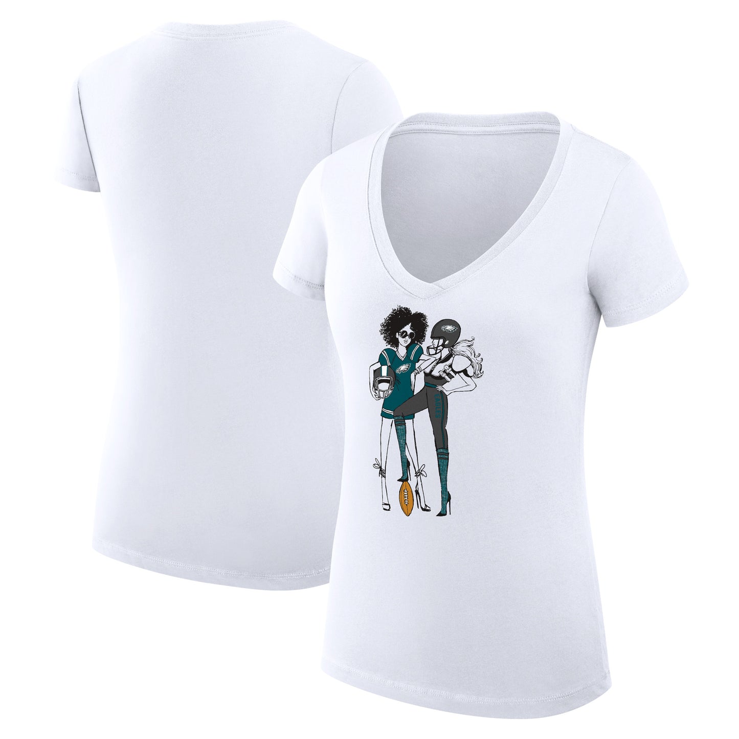 Women's G-III 4Her by Carl Banks White Philadelphia Eagles Football Girls Graphic V-Neck Fitted T-Shirt