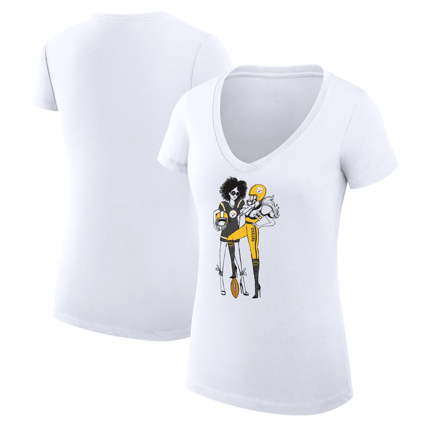 Women's G-III 4Her by Carl Banks White Pittsburgh Steelers Football Girls Graphic V-Neck Fitted T-Shirt