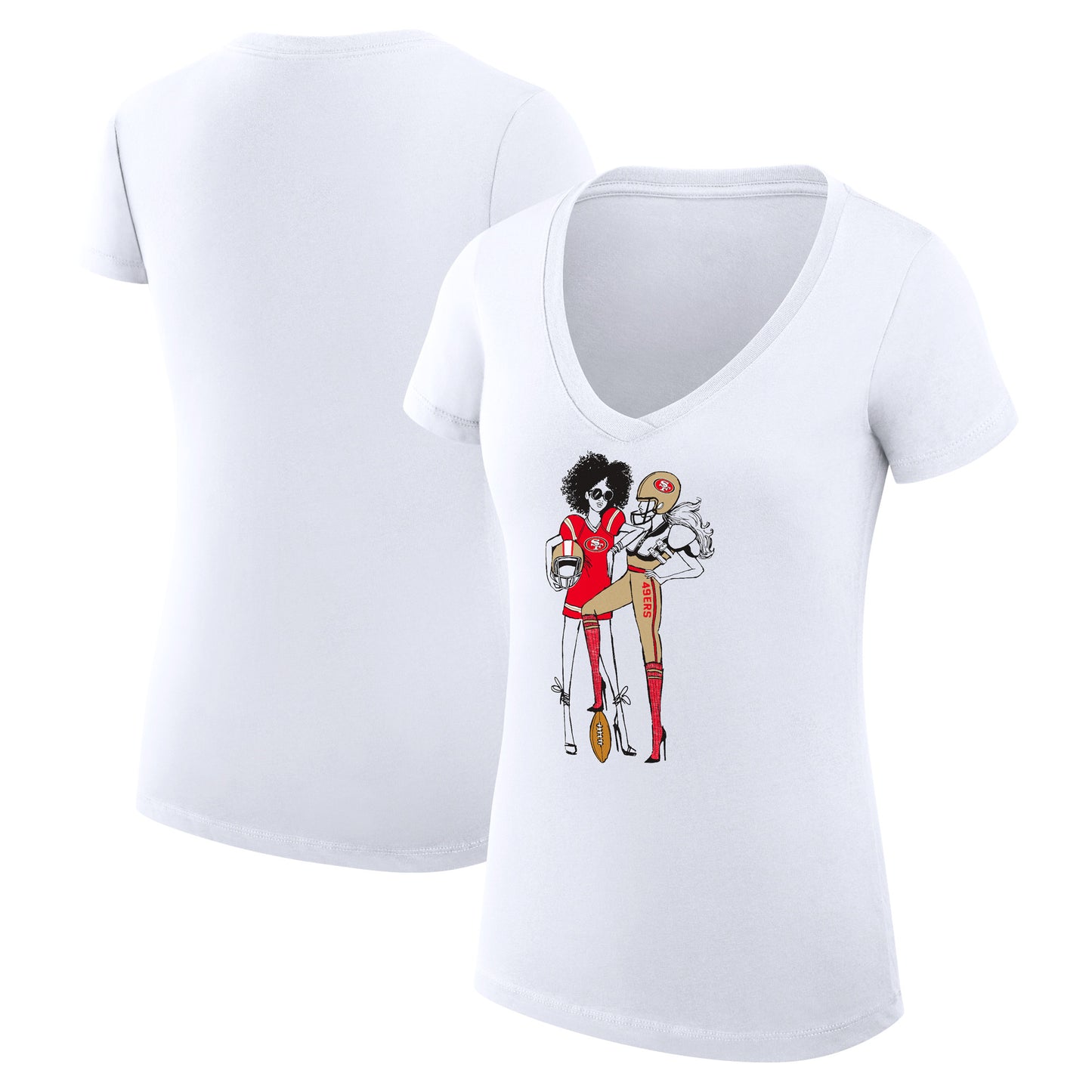 Women's G-III 4Her by Carl Banks White San Francisco 49ers Football Girls Graphic V-Neck Fitted T-Shirt