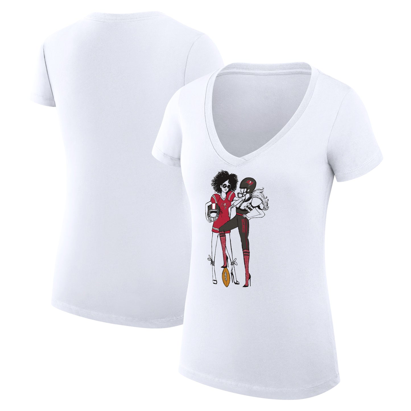 Women's G-III 4Her by Carl Banks White Tampa Bay Buccaneers Football Girls Graphic V-Neck Fitted T-Shirt