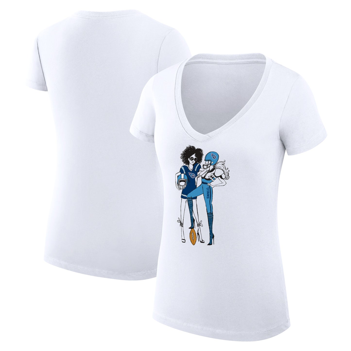 Women's G-III 4Her by Carl Banks White Tennessee Titans Football Girls Graphic V-Neck Fitted T-Shirt